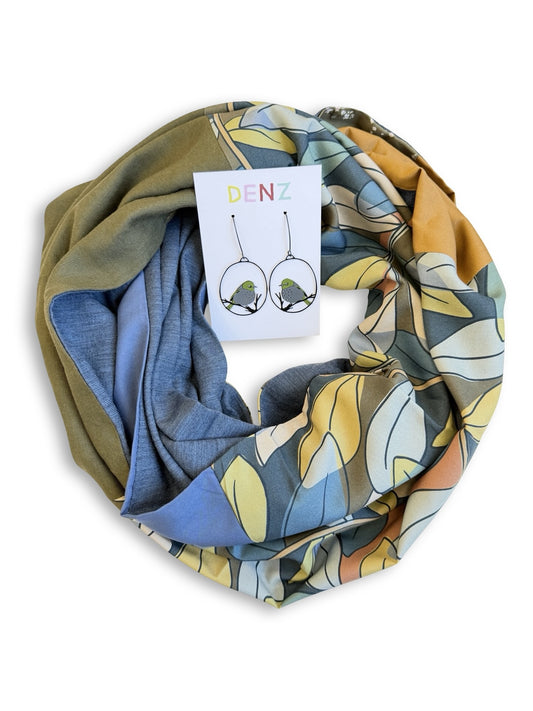 Infinity Scarf - Autumnal Leaves / Smokey Blue