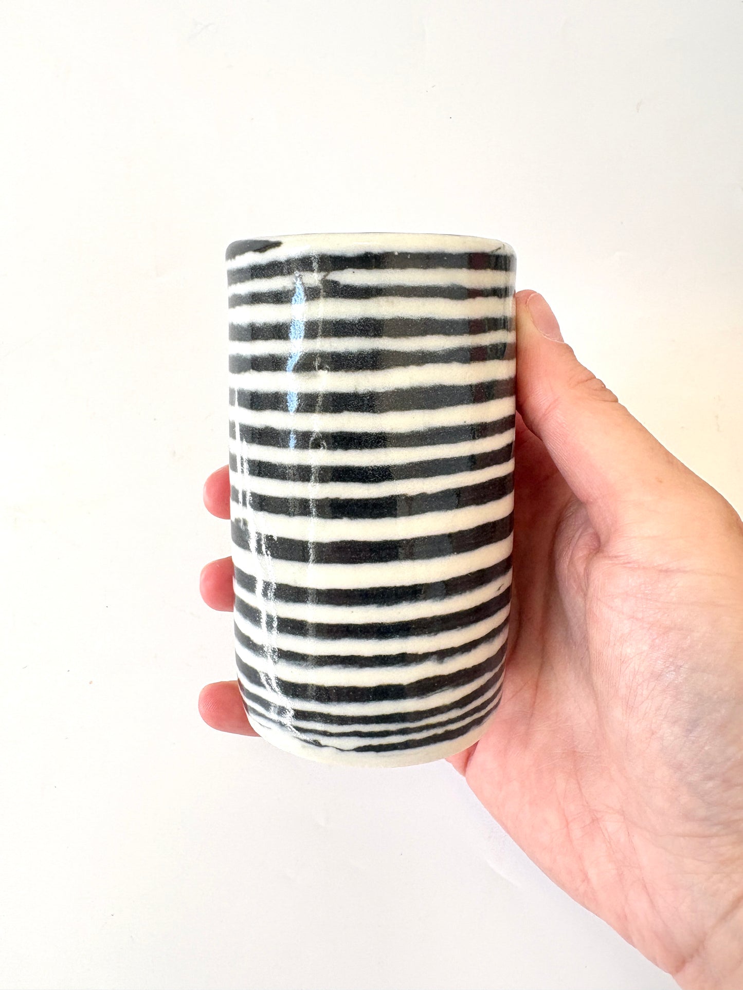 Ceramic Nerikomi Skinny Vase - Small - Black Stripe