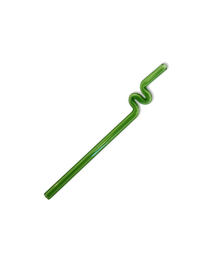 Squiggle Straw - Green - handmade glass