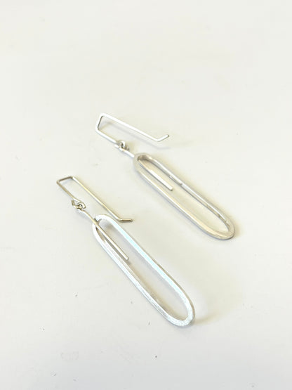 Silver Oblong Earrings with Bar