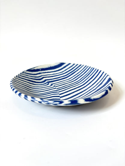 Ceramic Nerikomi Flat Dish - Dark Blue Stripe