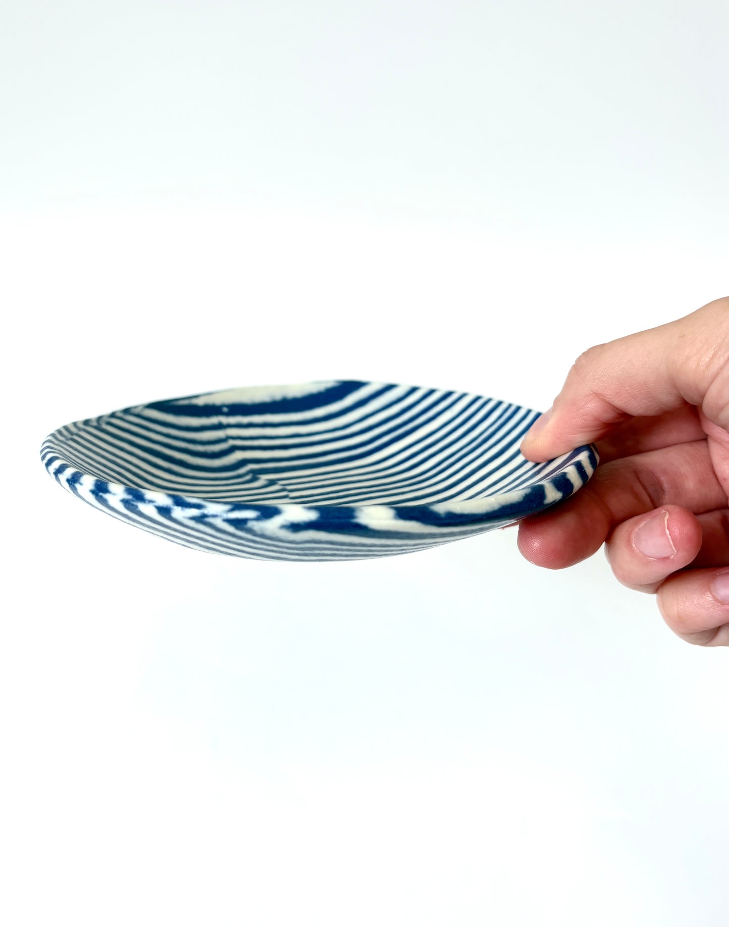 Ceramic Nerikomi Flat Dish - Dark Blue Stripe