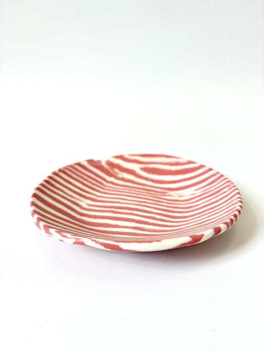 Ceramic Nerikomi Flat Dish - Red Stripe