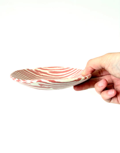 Ceramic Nerikomi Flat Dish - Red Stripe
