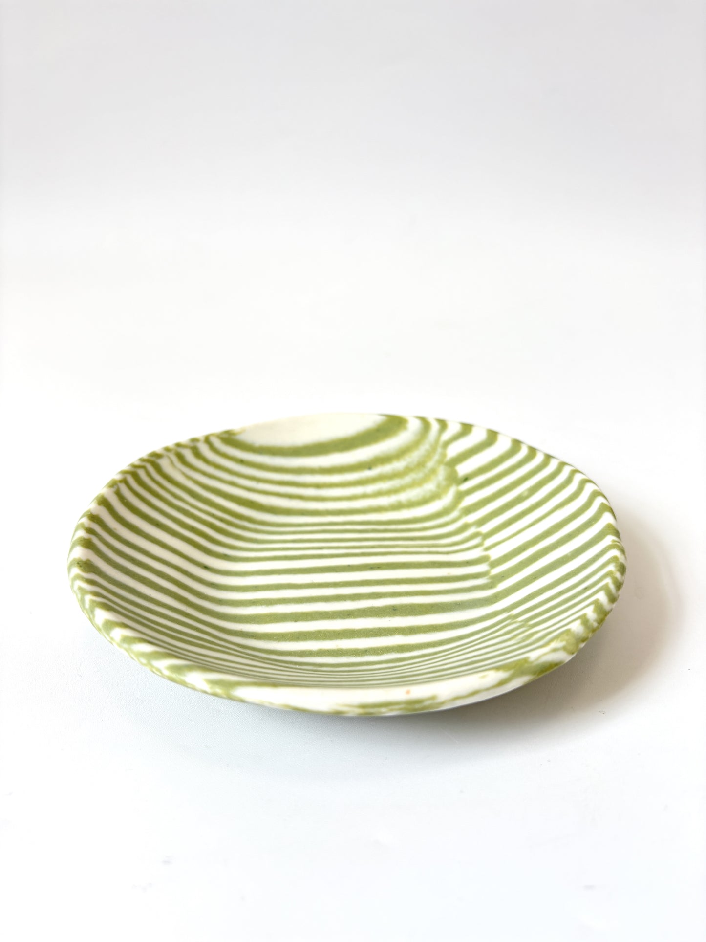 Ceramic Nerikomi Flat Dish - Light Green Stripe