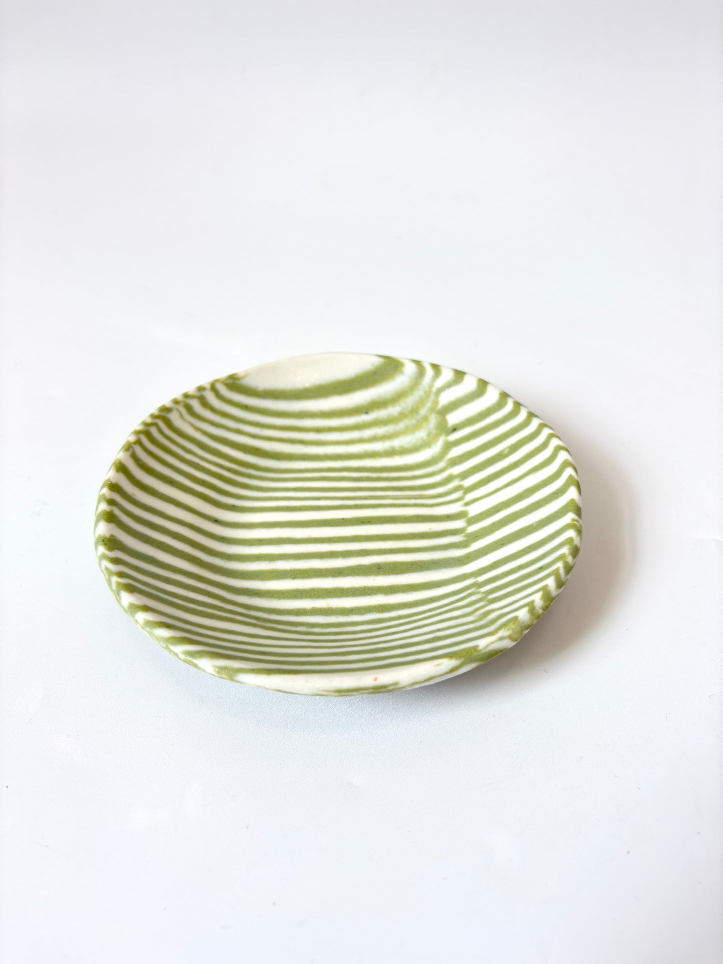 Ceramic Nerikomi Flat Dish - Light Green Stripe