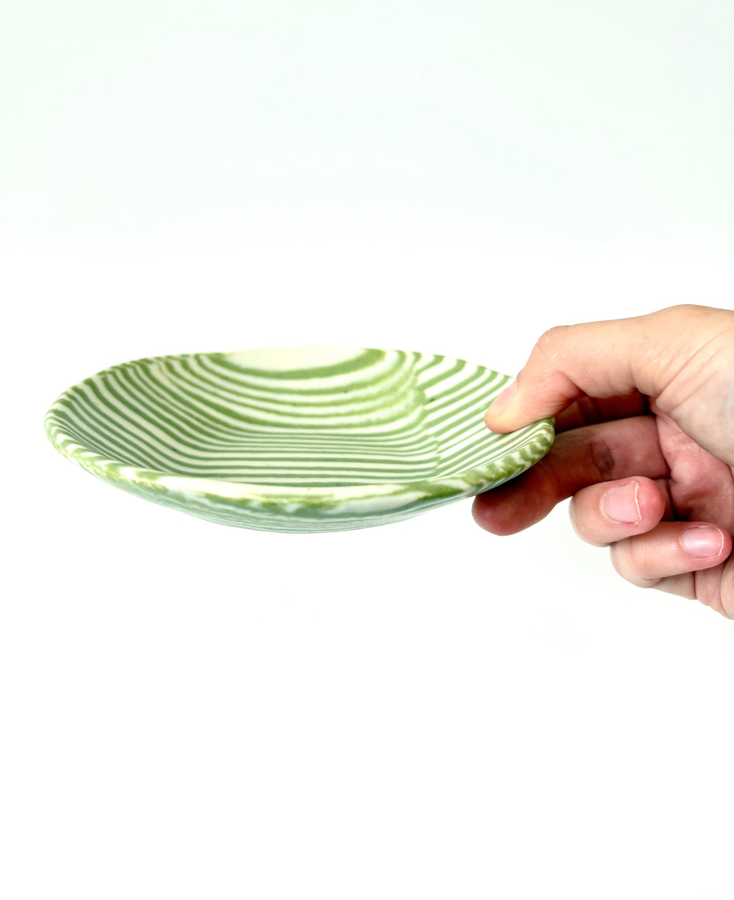 Ceramic Nerikomi Flat Dish - Light Green Stripe