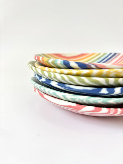 Ceramic Nerikomi Flat Dish - Light Green Stripe