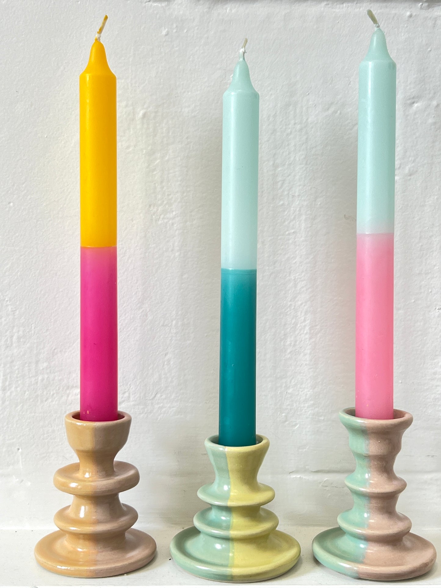 *Exclusive* Two-Toned Ceramic Candlestick - Peach / Pink