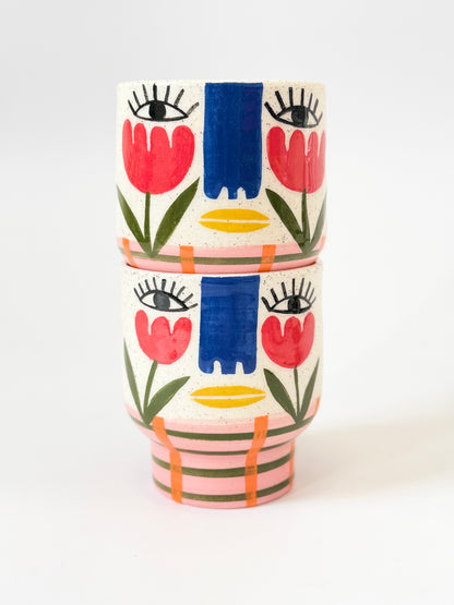 Ceramic Goblet by Studio Soph - Red Tulip Face