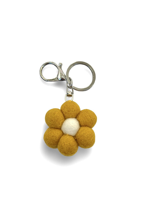 Mustard Daisy Felted Wool Keyring/Clip