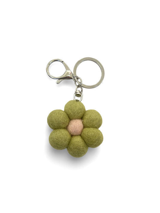 Sage Green Daisy Felted Wool Keyring/Clip