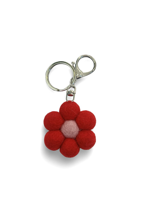 Red Daisy Felted Wool Keyring/Clip