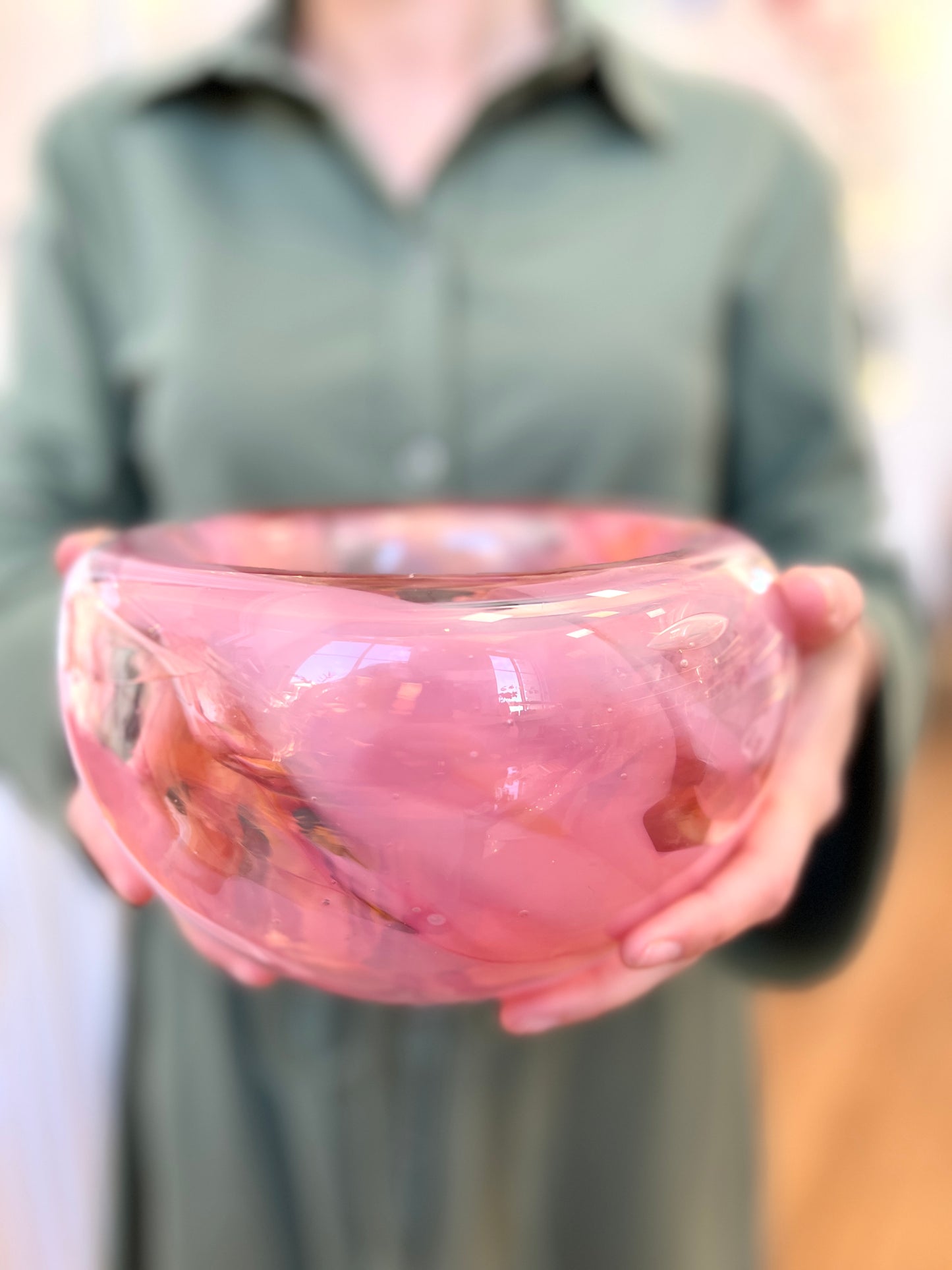 Large Handblown Glass "Fulvio" Bowl - Pink Marble