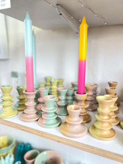 *Exclusive* Two-Toned Ceramic Candlestick - Lemon / Peach