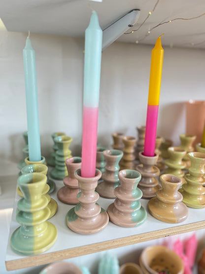 *Exclusive* Two-Toned Ceramic Candlestick - Pink / Aqua