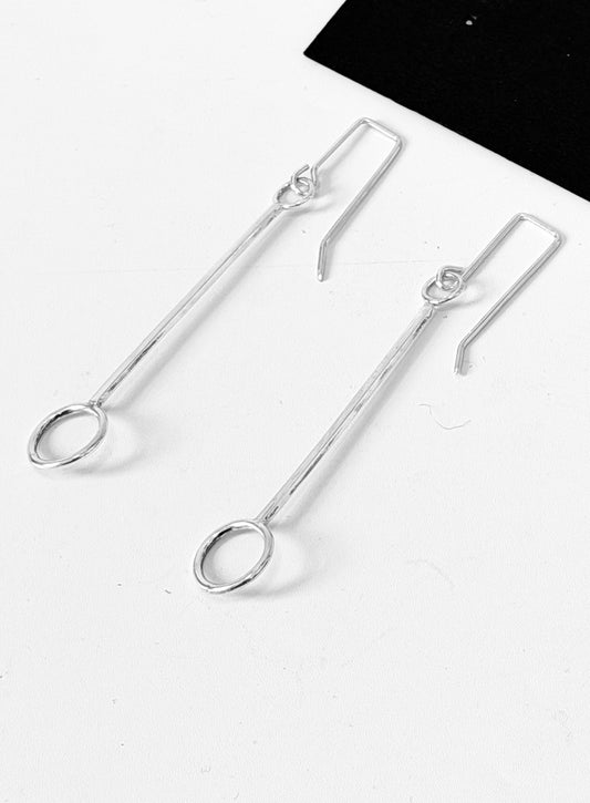 Long Bar with Circle - Stirling Silver earrings by Kouka Design