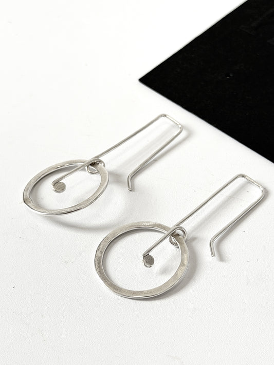 Hoop with Long Detail Post - Stirling Silver earrings by Kouka Design