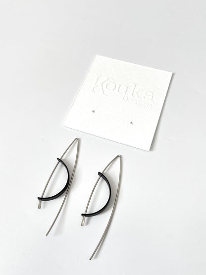 Black Crescent Earrings on Silver Post