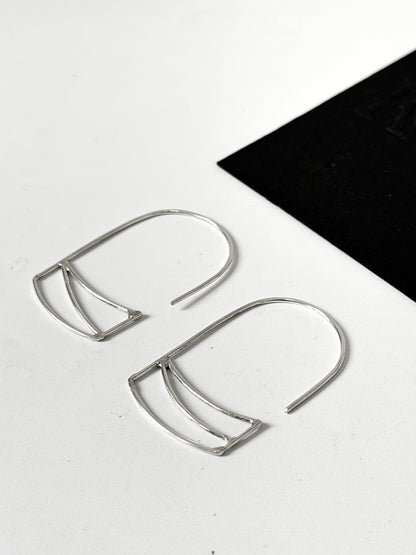 Threader earrings with Lines - Stirling Silver earrings by Kouka Design