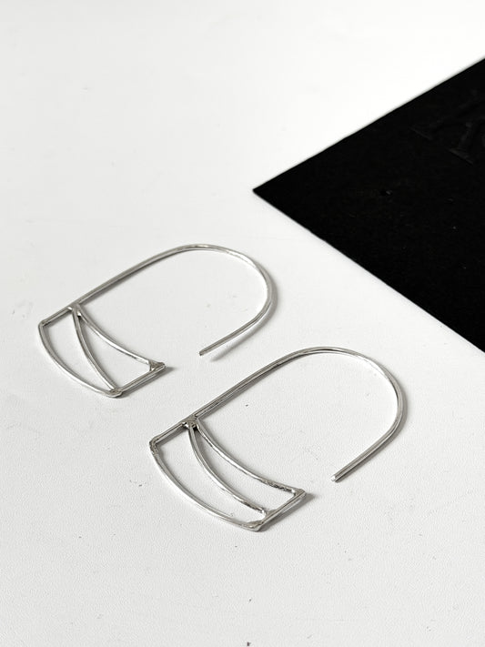 Threader earrings with Lines - Stirling Silver earrings by Kouka Design