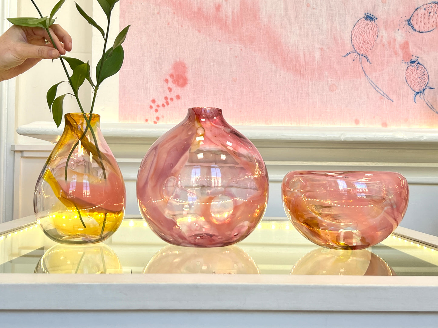 Large Handblown Glass "Fulvio" Bowl - Pink Marble