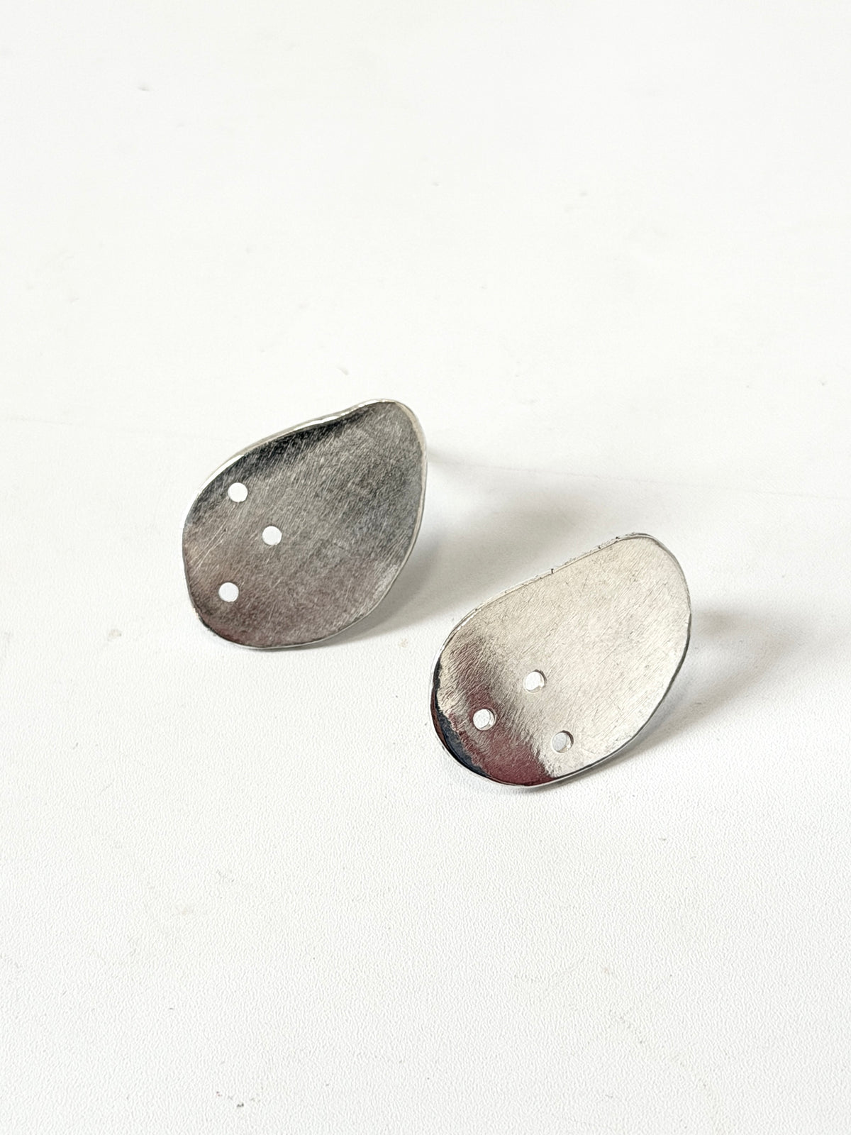 Flat Organic Geo Shape Stud with holes - Stirling Silver earrings by Kouka