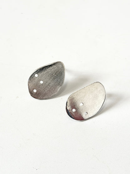 Flat Organic Geo Shape Stud with holes - Stirling Silver earrings by Kouka
