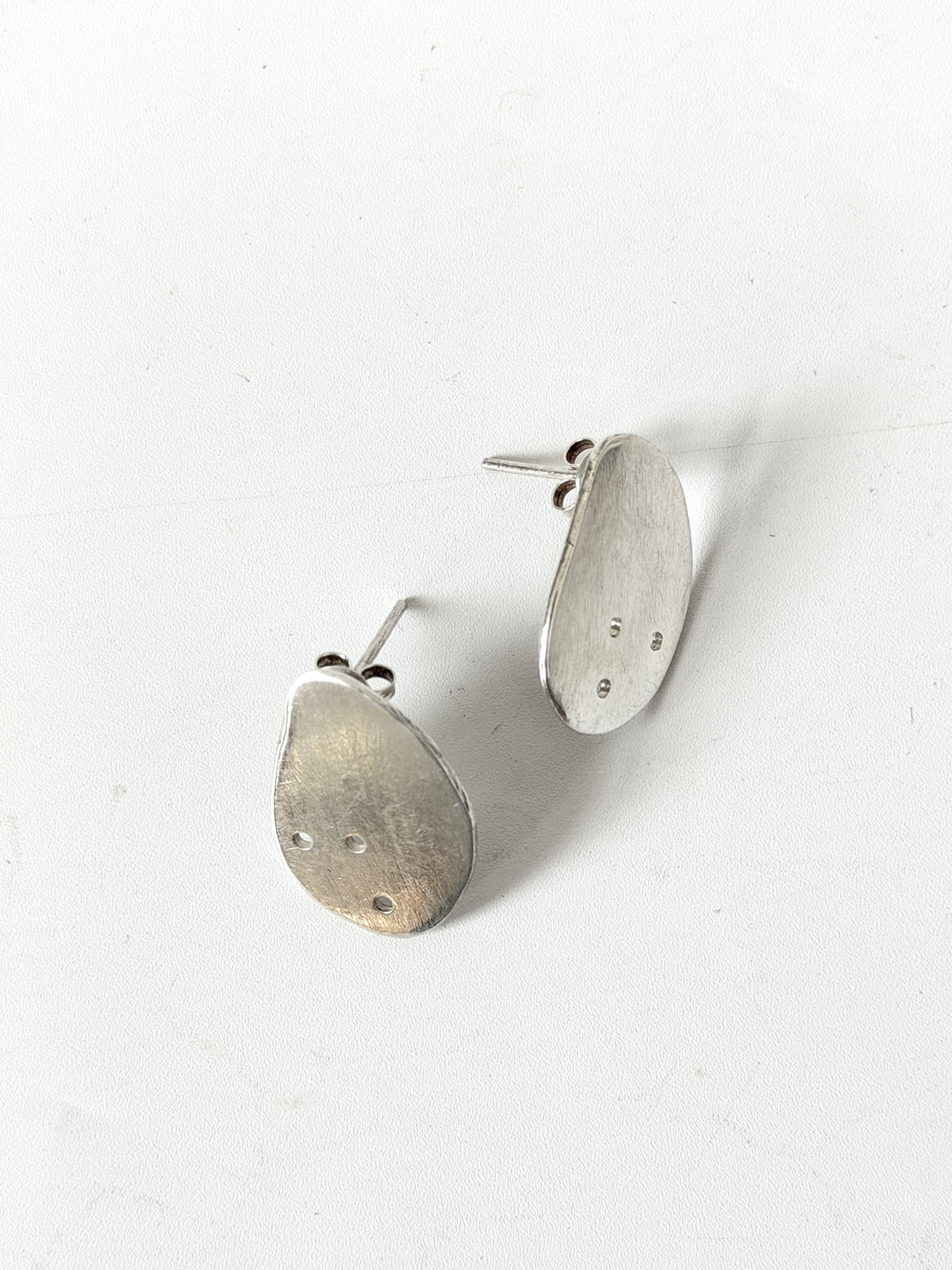 Flat Organic Geo Shape Stud with holes - Stirling Silver earrings by Kouka