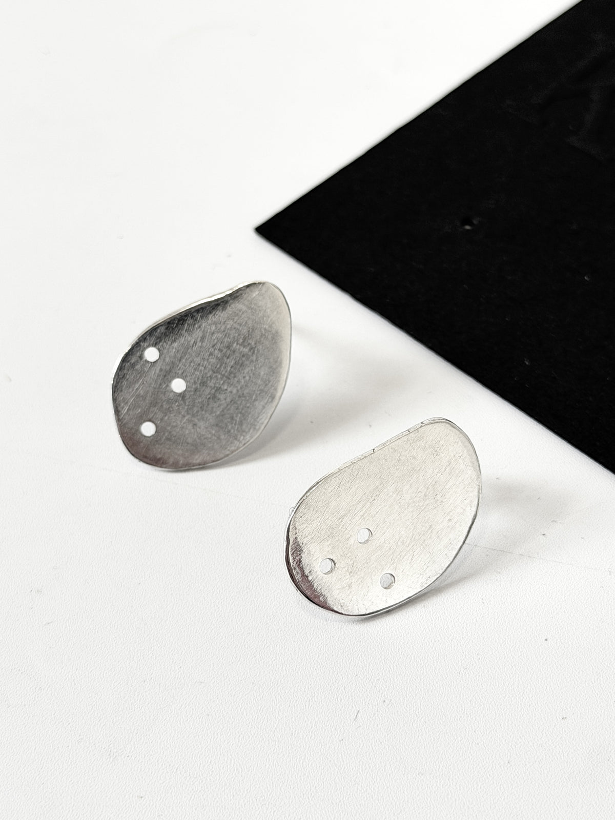 Flat Organic Geo Shape Stud with holes - Stirling Silver earrings by Kouka