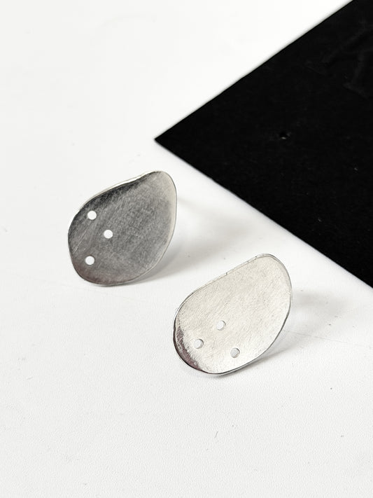 Flat Organic Geo Shape Stud with holes - Stirling Silver earrings by Kouka