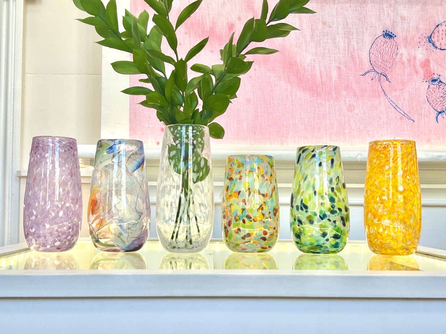 Handblown Glass Cylinder Vase - White Speckle (April 24)
