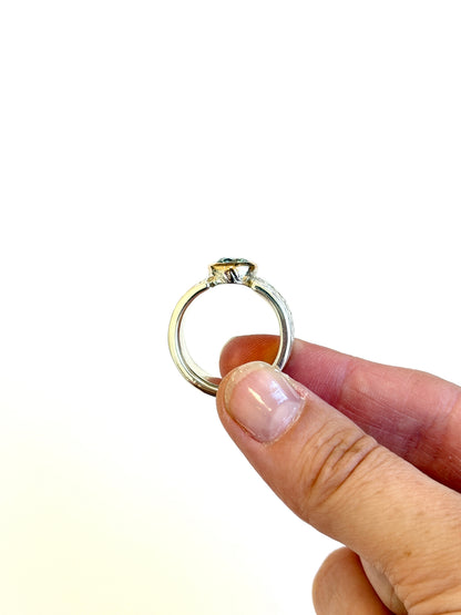 Textured Silver, Rose Gold, 1.0ct Moissanite wide band ring by Idour (CI.5)