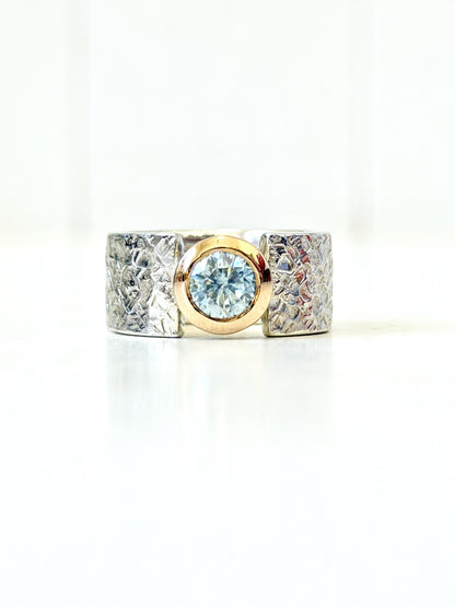 Textured Silver, Rose Gold, 1.0ct Moissanite wide band ring by Idour (CI.5)