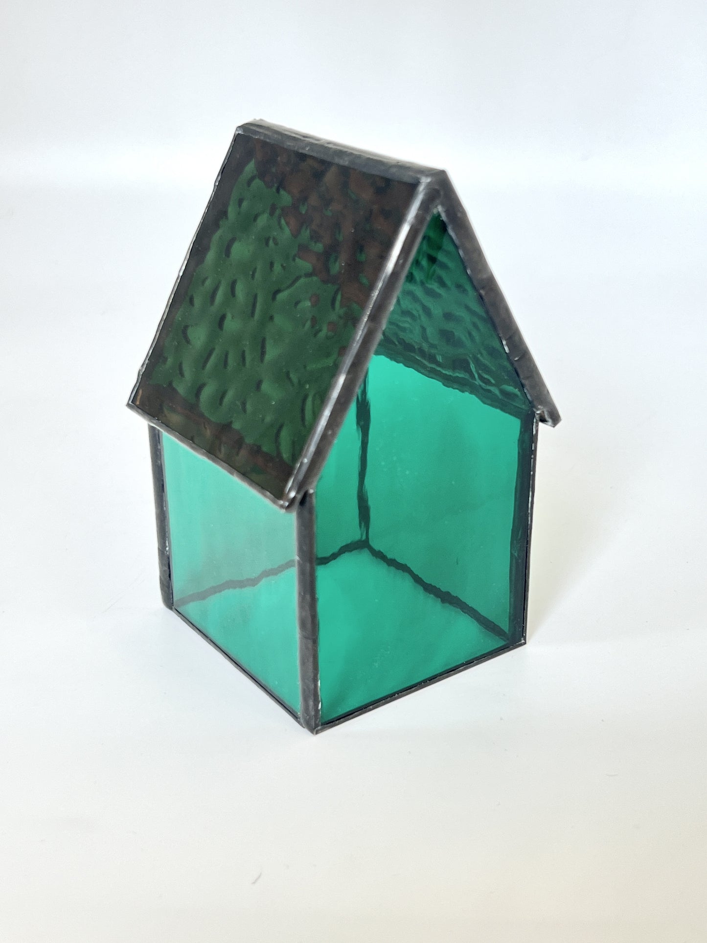 Stained Glass Tea Light House - Emerald Green