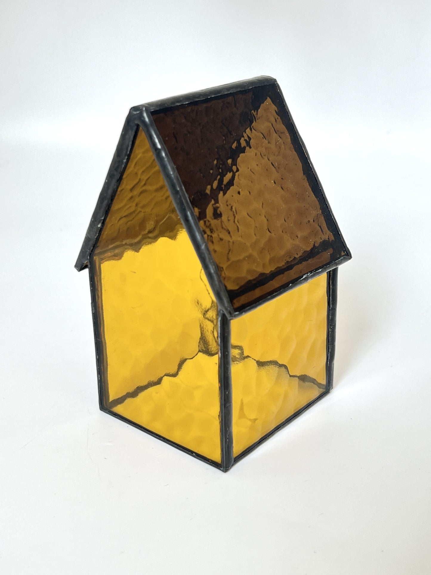 Stained Glass Tea Light House - Dark Yellow