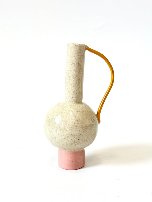 Oh Pretty One Vase - Natural, Pink Base and Mustard Handle by Formantics