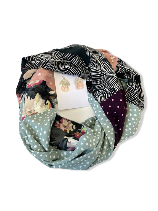 Infinity Scarf - Soft Pinks & Green Botanicals / Sage Polka Dot