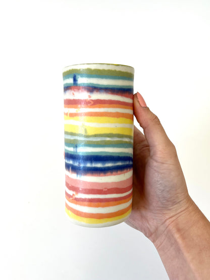 Ceramic Nerikomi Skinny Vase - Tall - Rainbow Stripe