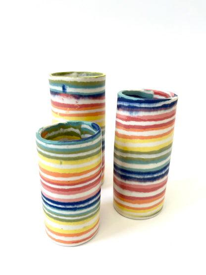 Ceramic Nerikomi Skinny Vase - Tall - Rainbow Stripe