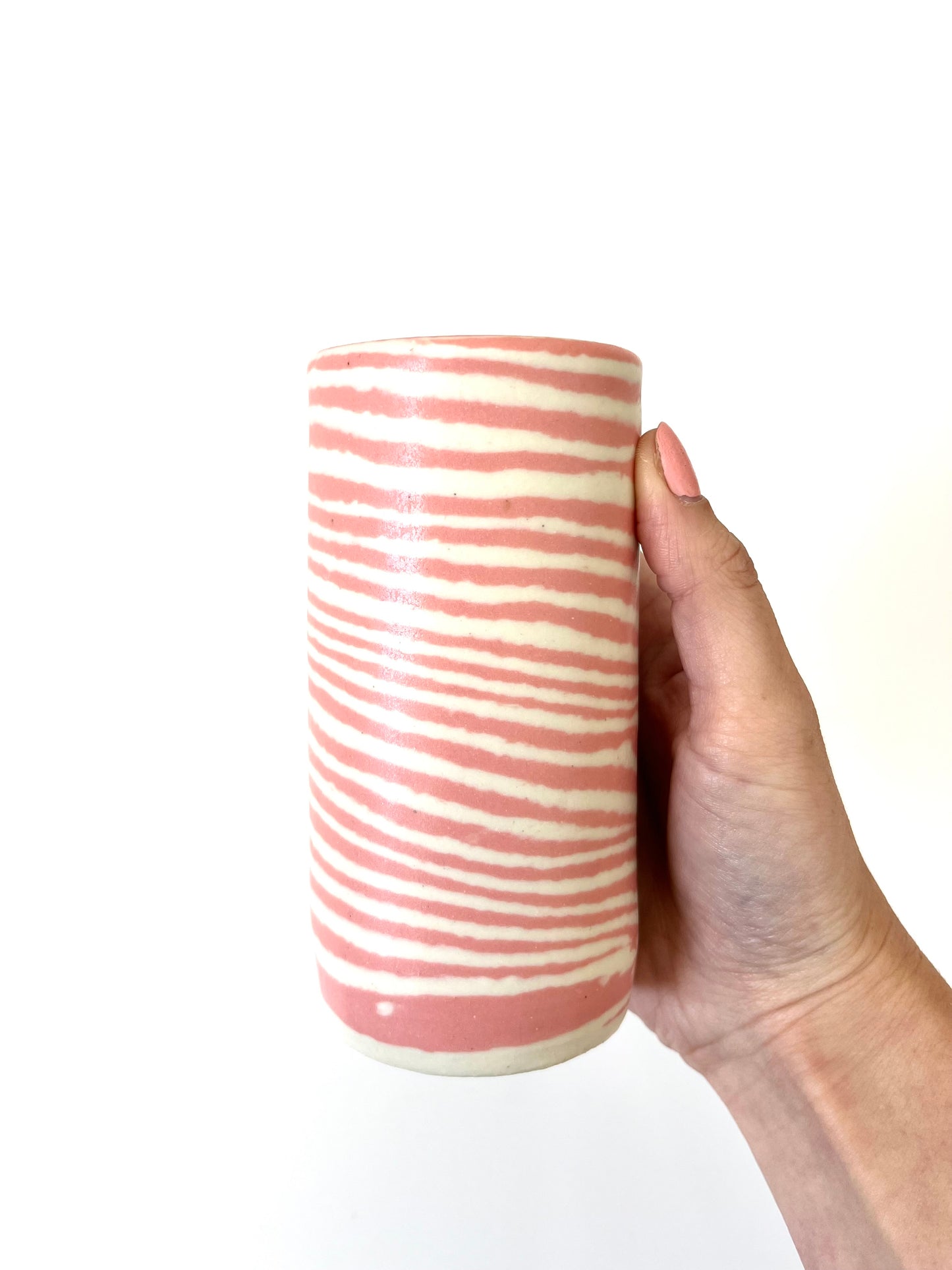 Ceramic Nerikomi Skinny Vase - Tall - Pink Stripe