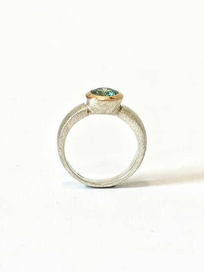 Textured Silver, Rose Gold, Blue Green Moissanite narrow band ring by Idour (CI.8)