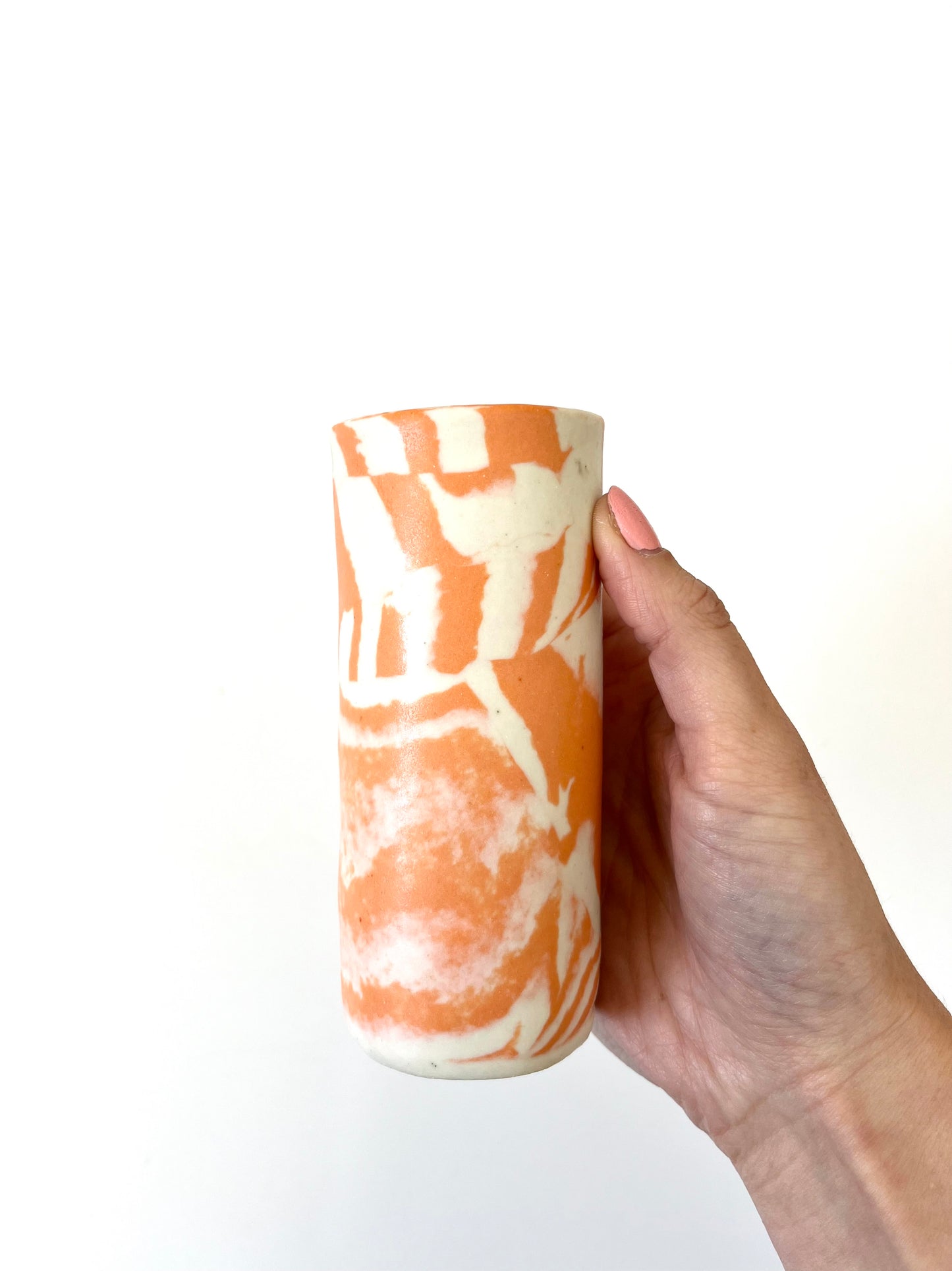 Ceramic Nerikomi Skinny Vase - Tiny - Orange Mixed