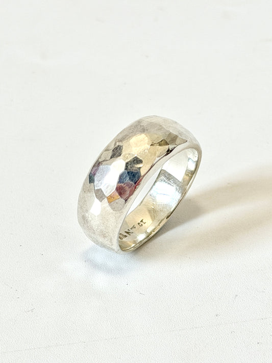 Planished Stirling Silver Wide Band Ring by Idour (CI.4)