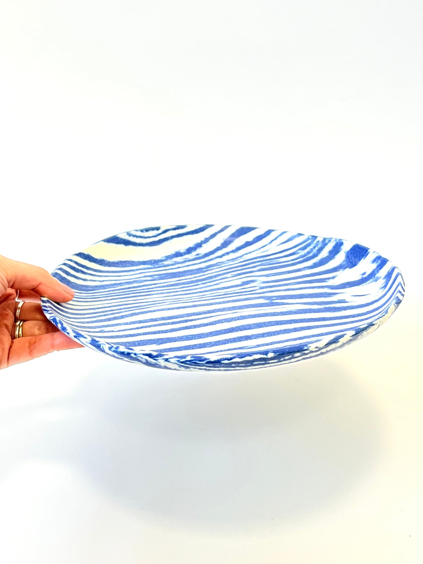 Ceramic Nerikomi Plate - Large - Dark Blue Stripe