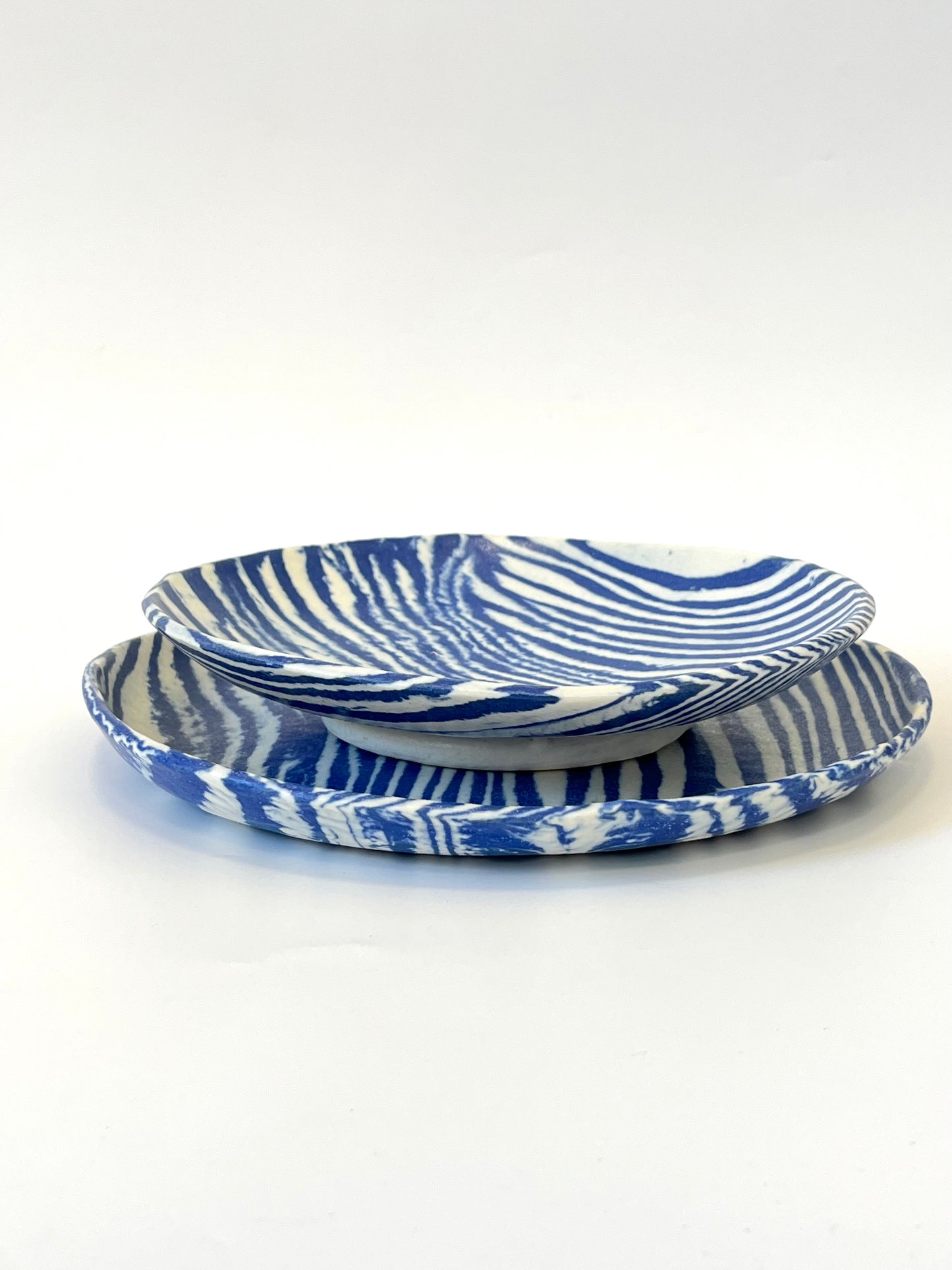 Ceramic Nerikomi Statement Dish - Dark Blue Stripe