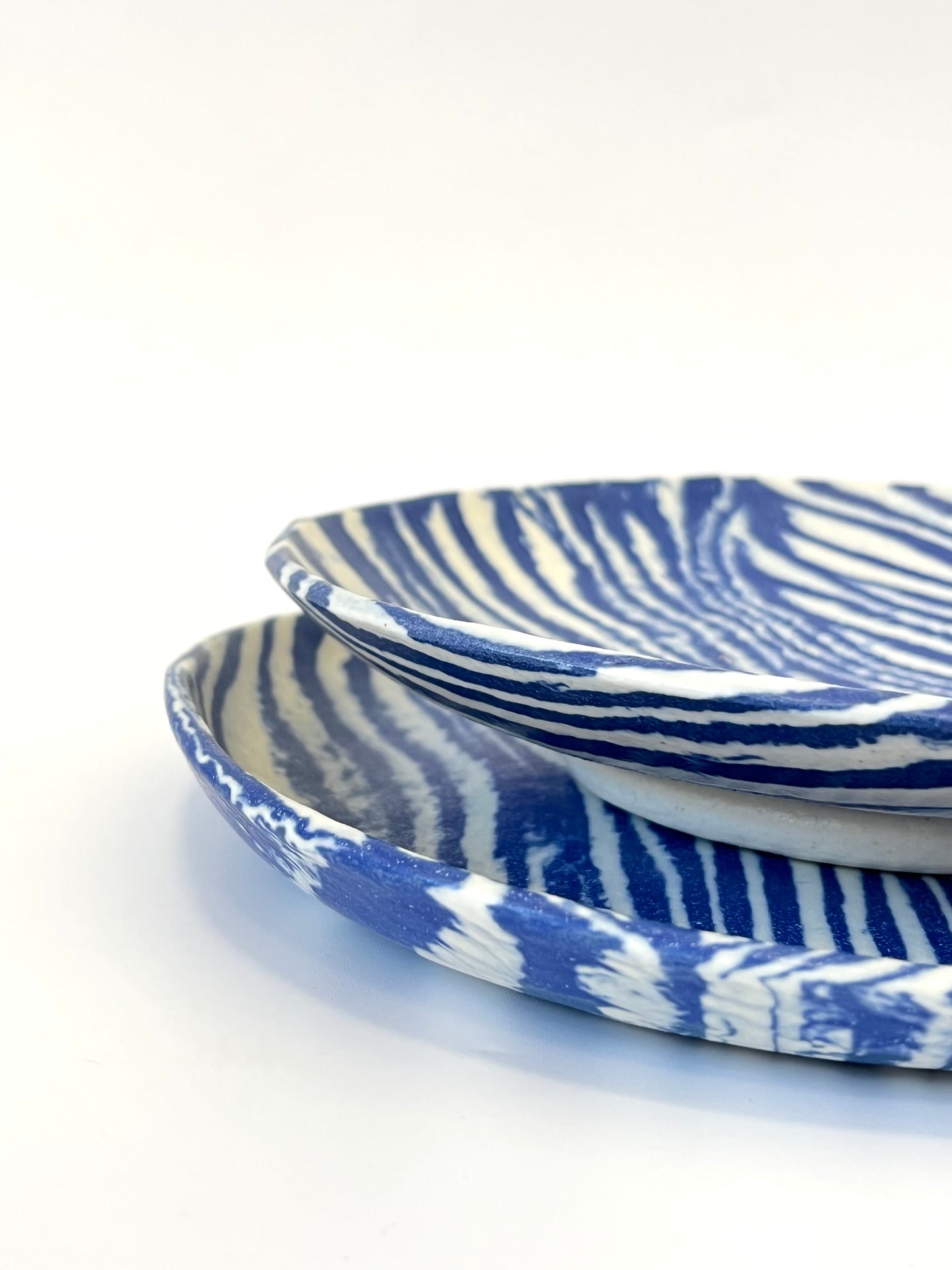 Ceramic Nerikomi Plate - Large - Dark Blue Stripe