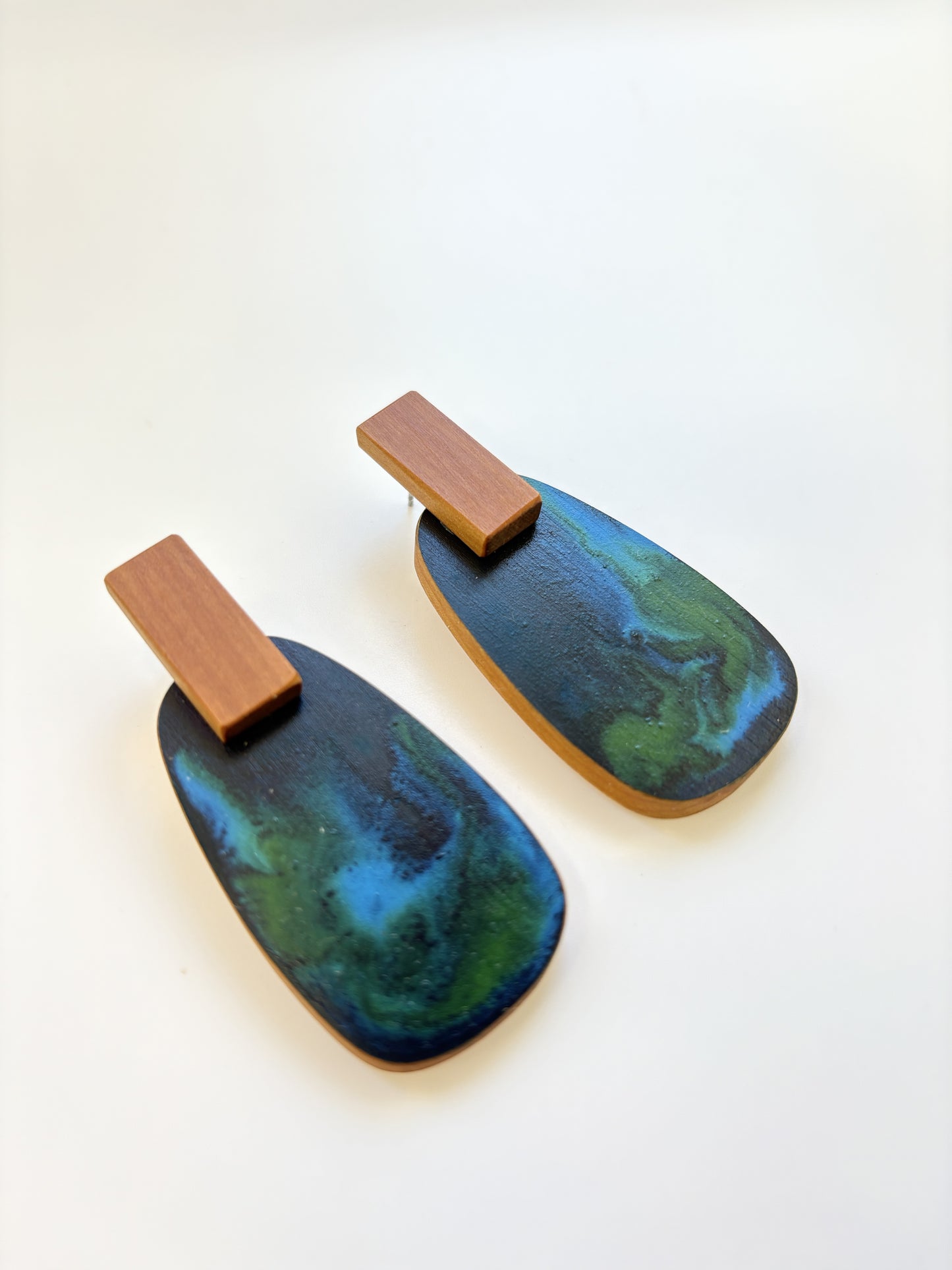 Dark Sea Blue / Green Native Timber Swirl Earrings