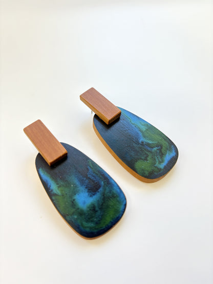 Dark Sea Blue / Green Native Timber Swirl Earrings