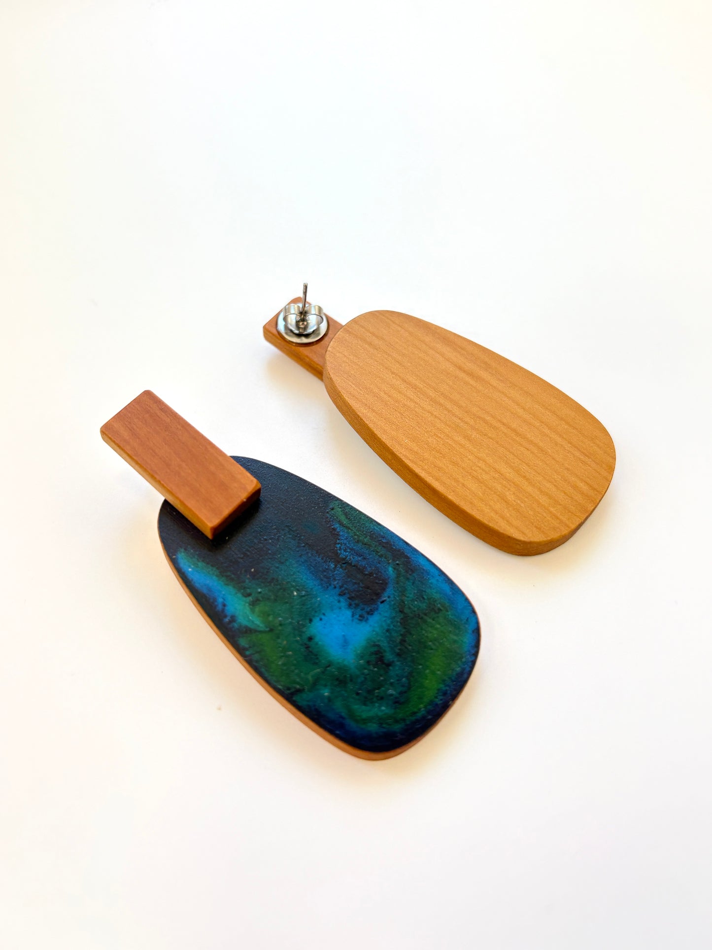 Dark Sea Blue / Green Native Timber Swirl Earrings
